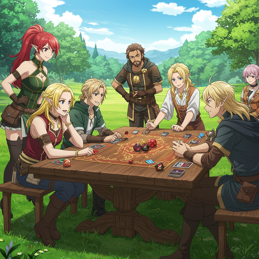 fantasy characters playing a tabletop roleplaying game